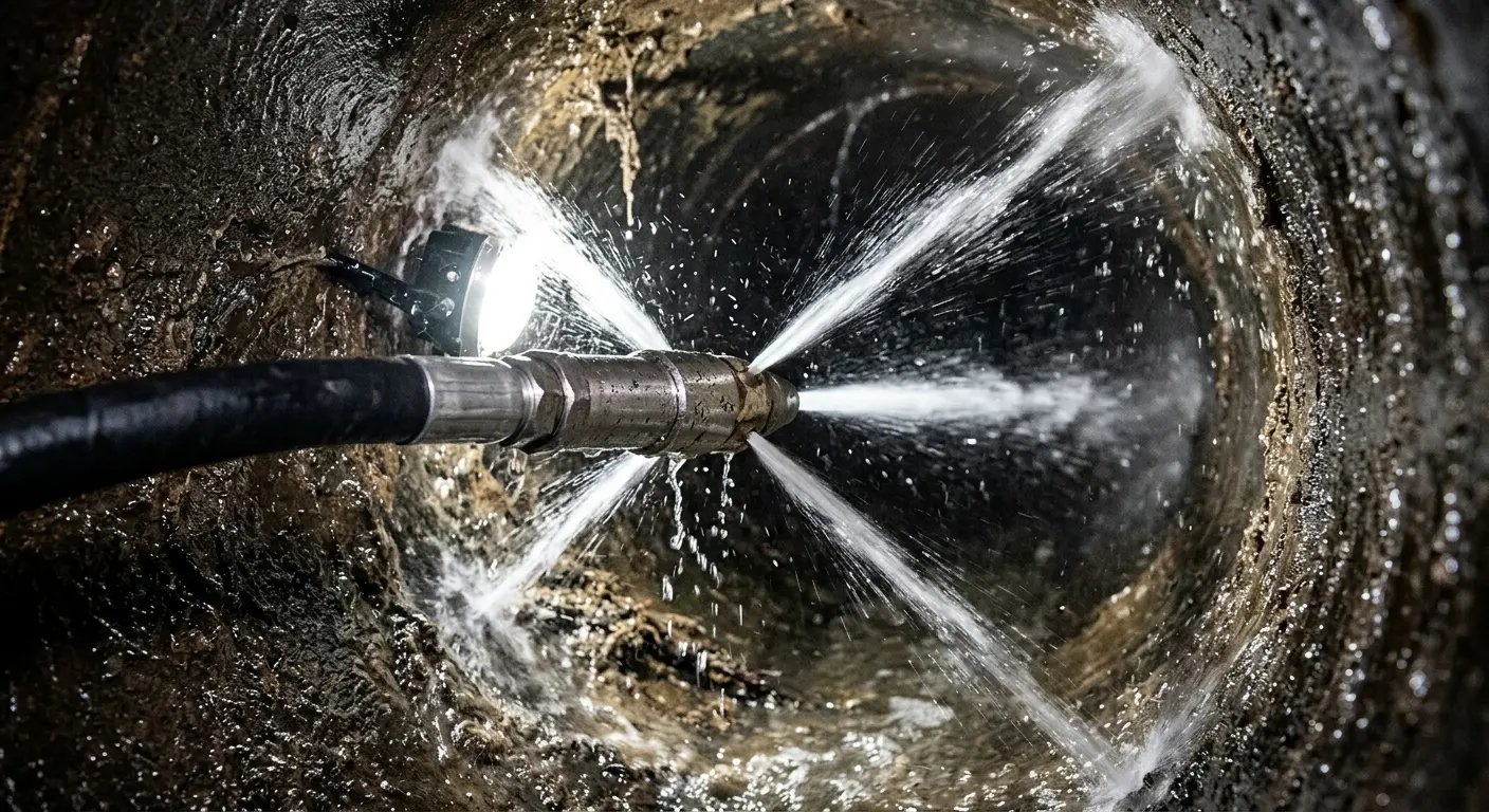 High-pressure hydro jetting nozzle cleaning sewer pipe for Sewer Line Relining in Monett